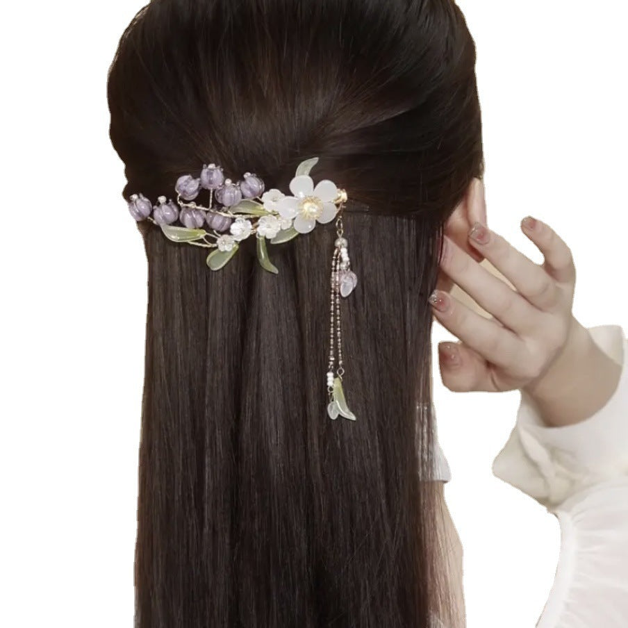 Women's Antique Purple Bell Orchid Side Hair Clip