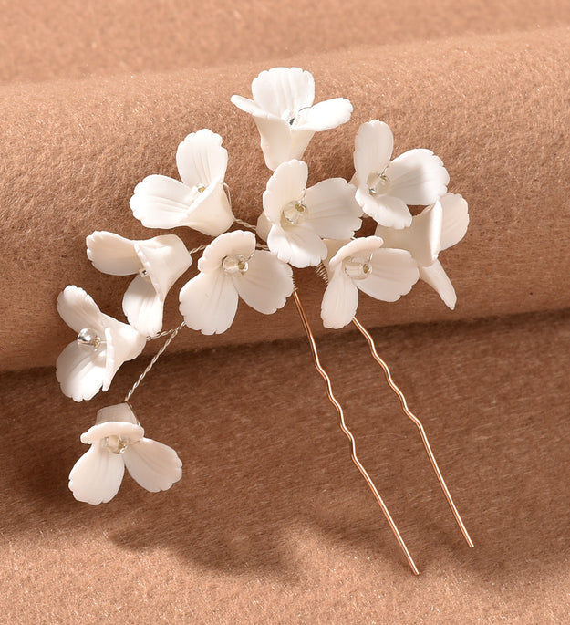 White Three Dimensional Flower U Shaped Hairpin