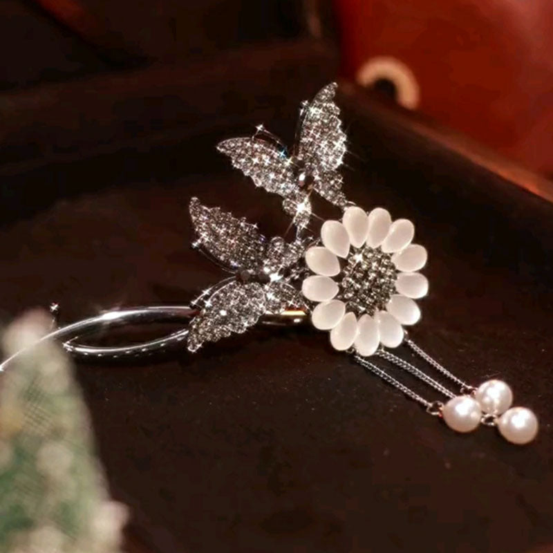 Women's Versatile Double Butterfly Sunflower Tassel Hairpin