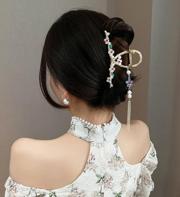 Women's Fashion Tassel Pearl Flower Hair Clip Headpiece