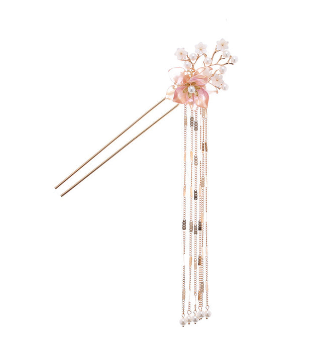 Imitation jade flower tassel hairpin