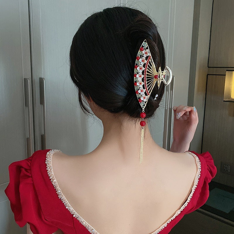 Antique Tassel Large Pearl Clip Metal Hairpin