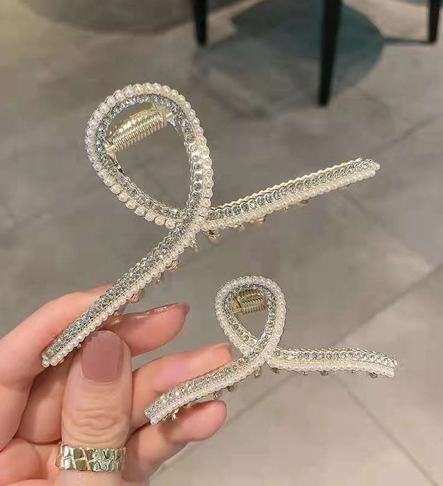 Metal Cross Pearl Rhinestone Hair Clip