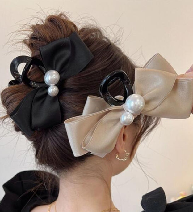 Pearl Bow Large Hair Clip Women's Headdress