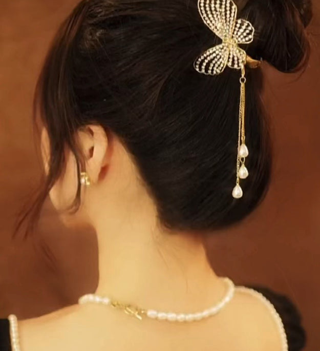 Super Fairy Butterfly Diamond Tassel Horsetail Hair Clip