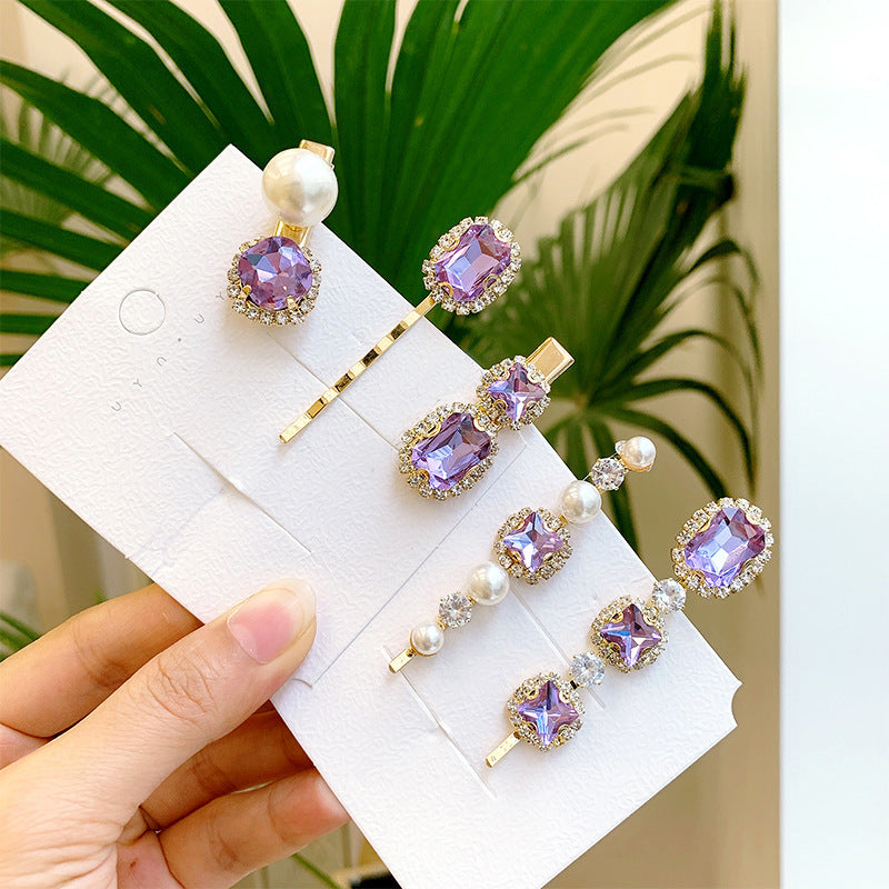 Ancient Sweet Purple Rhinestone Pearl Hair Clip