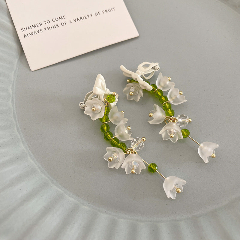 Bell Orchid Tassel Silver Needle Earrings