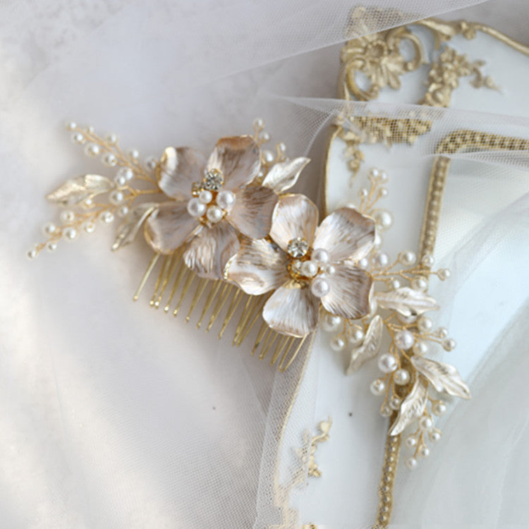 Large Flower Pearl Hair Comb Bridal Beads