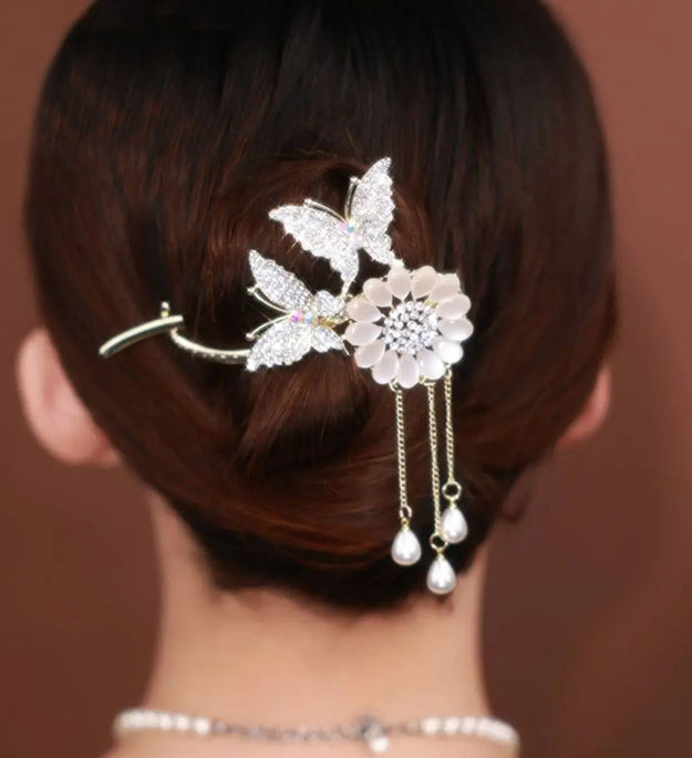 Women's Versatile Double Butterfly Sunflower Tassel Hairpin