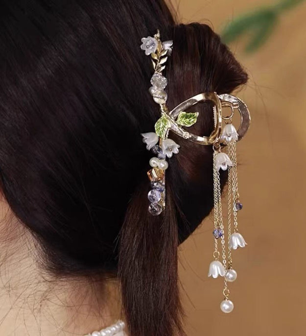 Copper Alloy Pearl Hair Accessories With Colored Tassels