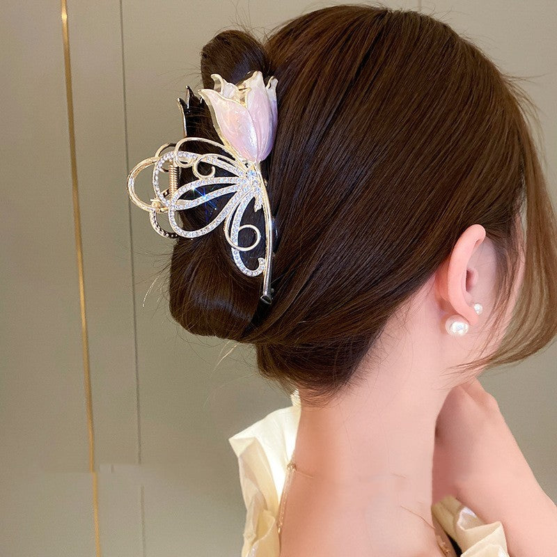Women's Diamond-encrusted Butterfly Wings Flower Hairpin