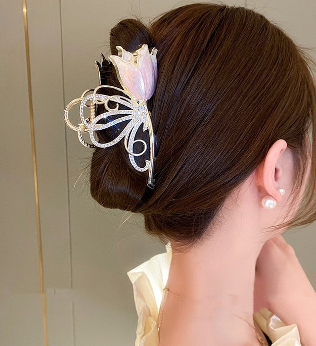 Women's Diamond-encrusted Butterfly Wings Flower Hairpin