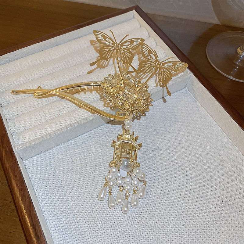 Personality Super Fairy Tassel Butterfly Pearl Hairpin