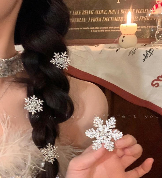 Cyrstal Snowflake Pearl Hair Clip Winter Girls Small Sweet Bobby Pins Women Fashion Retro Flower Hairside Headwear Accessories Hair Jewelry