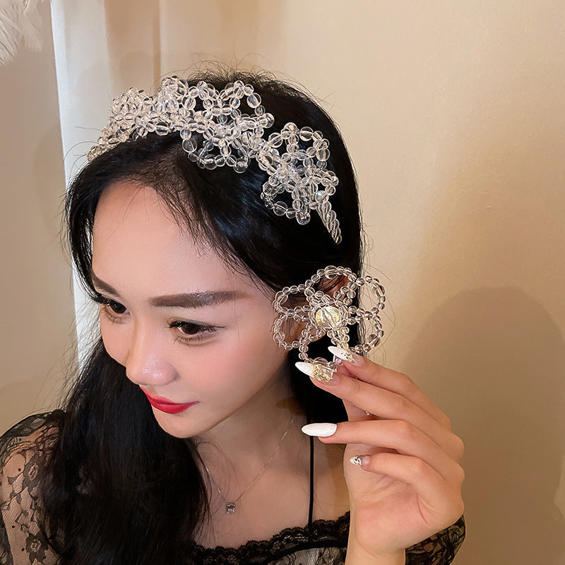 New Crystal Woven Flower Hairpin One Word Clip Hairband