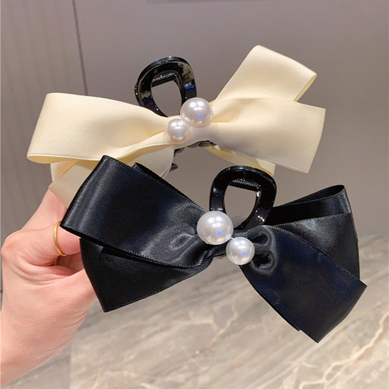 Pearl Bow Large Hair Clip Women's Headdress