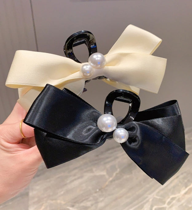 Pearl Bow Large Hair Clip Women's Headdress