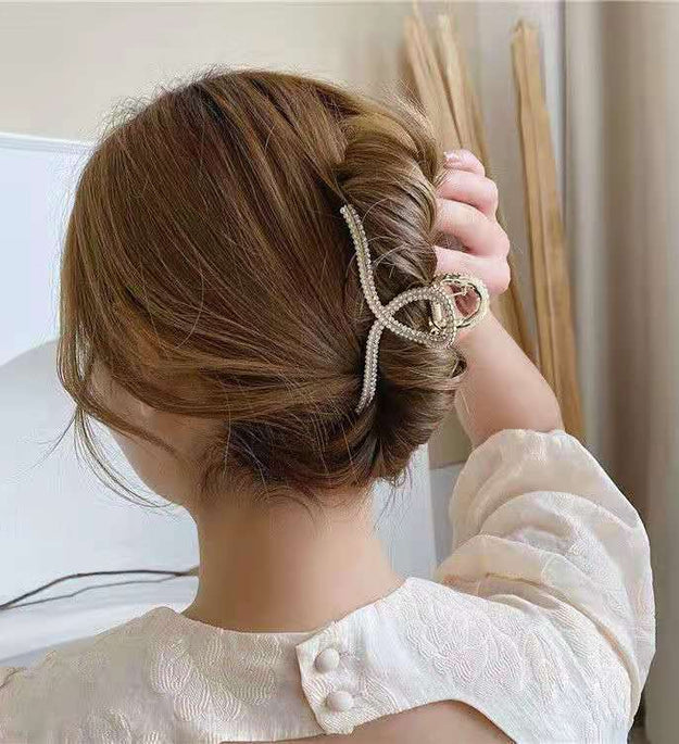 Metal Cross Pearl Rhinestone Hair Clip