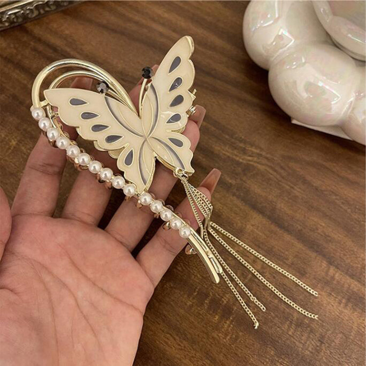 Women's Summer Headwear Tassel Butterfly Pearl Grab Clip