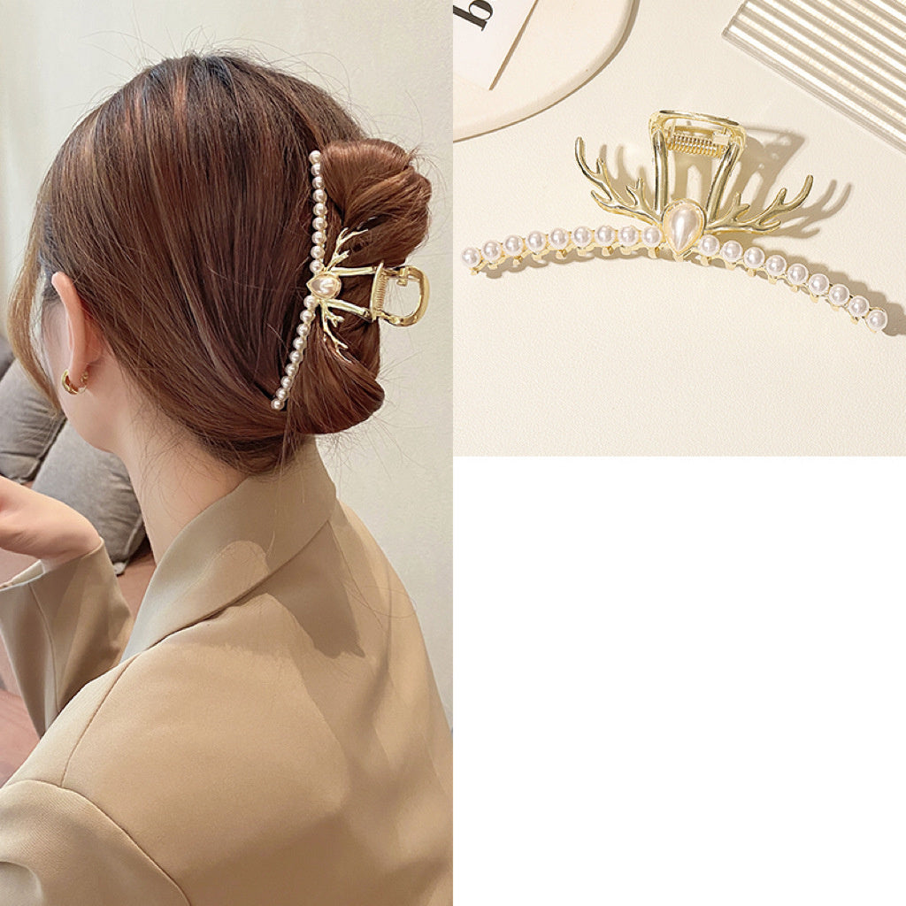 Alloy Antler Pearl Grab Clip Large Temperament