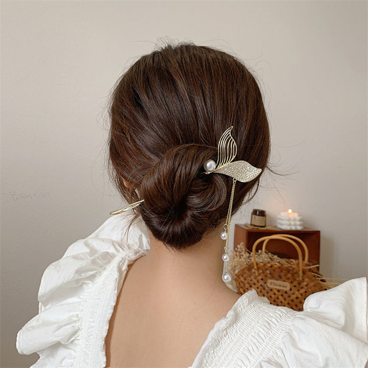 Mermaid Tail Tassel Hairpin Pearl Rhinestone