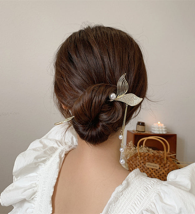 Mermaid Tail Tassel Hairpin Pearl Rhinestone