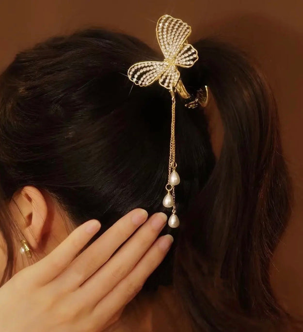 Super Fairy Butterfly Diamond Tassel Horsetail Hair Clip