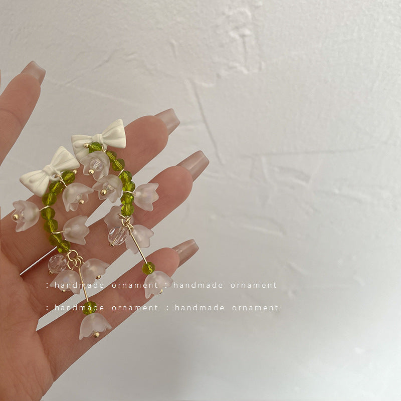Bell Orchid Tassel Silver Needle Earrings