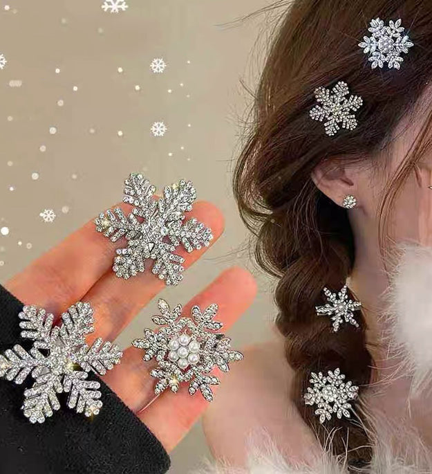 Cyrstal Snowflake Pearl Hair Clip Winter Girls Small Sweet Bobby Pins Women Fashion Retro Flower Hairside Headwear Accessories Hair Jewelry