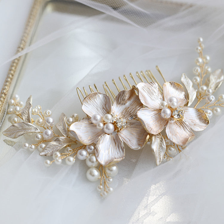 Large Flower Pearl Hair Comb Bridal Beads