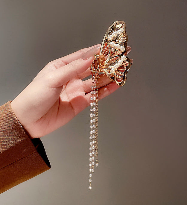 Large Metal Grab Clip On Back Of Head With Pearl Bow