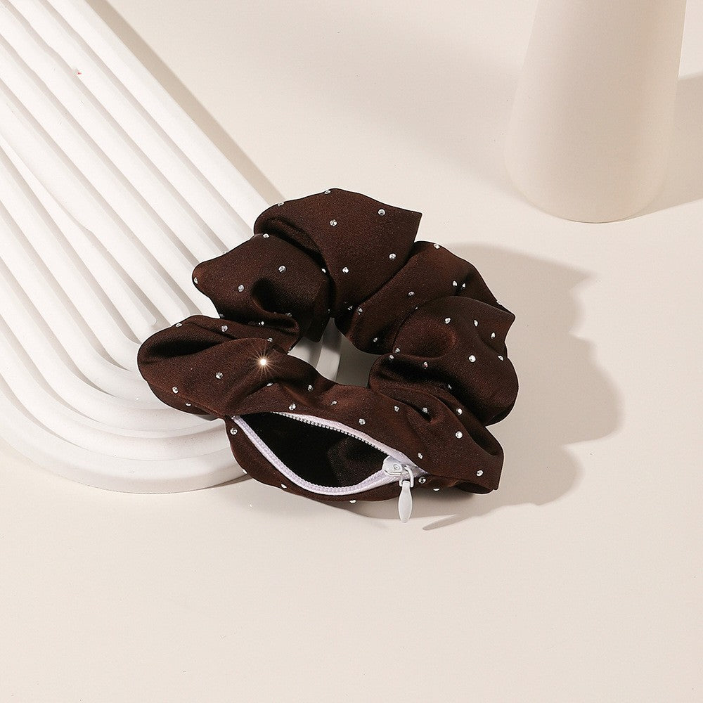 Solid Color Velvet Cloth Zipper Large Intestine Hair Ring
