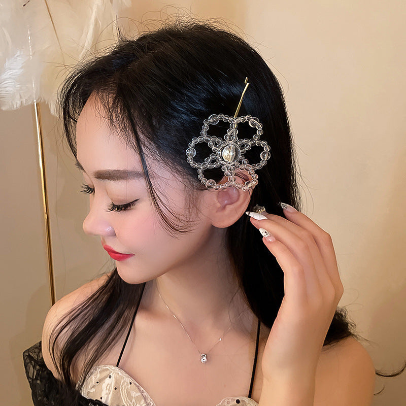 New Crystal Woven Flower Hairpin One Word Clip Hairband