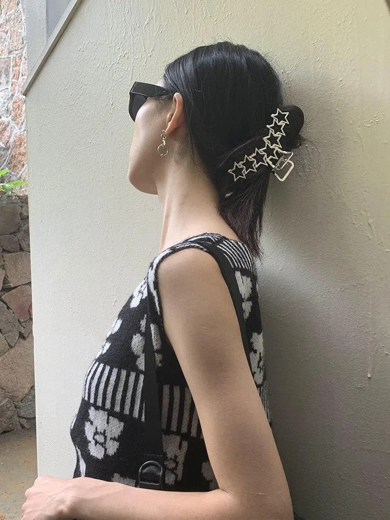 Simple Metal Star Silver Large Hair Clip