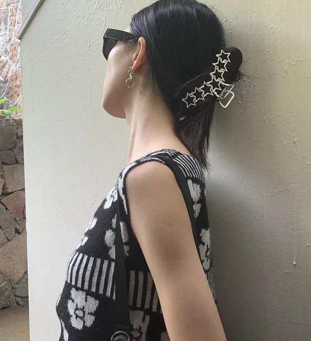 Simple Metal Star Silver Large Hair Clip