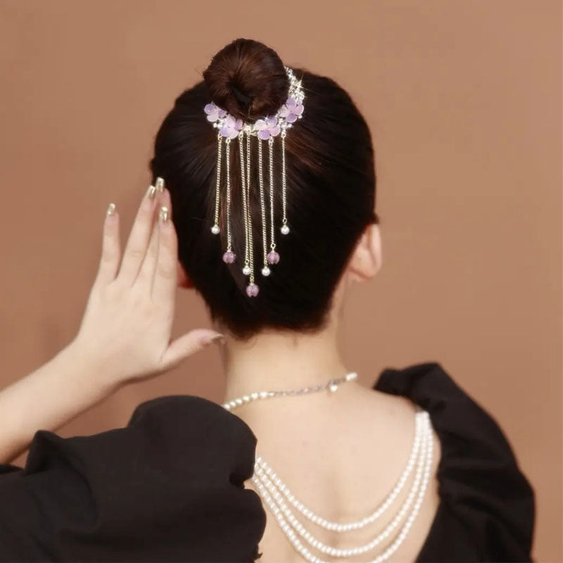 Light Luxury Amethyst Flower Tassel Hairpin