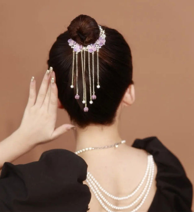 Light Luxury Amethyst Flower Tassel Hairpin