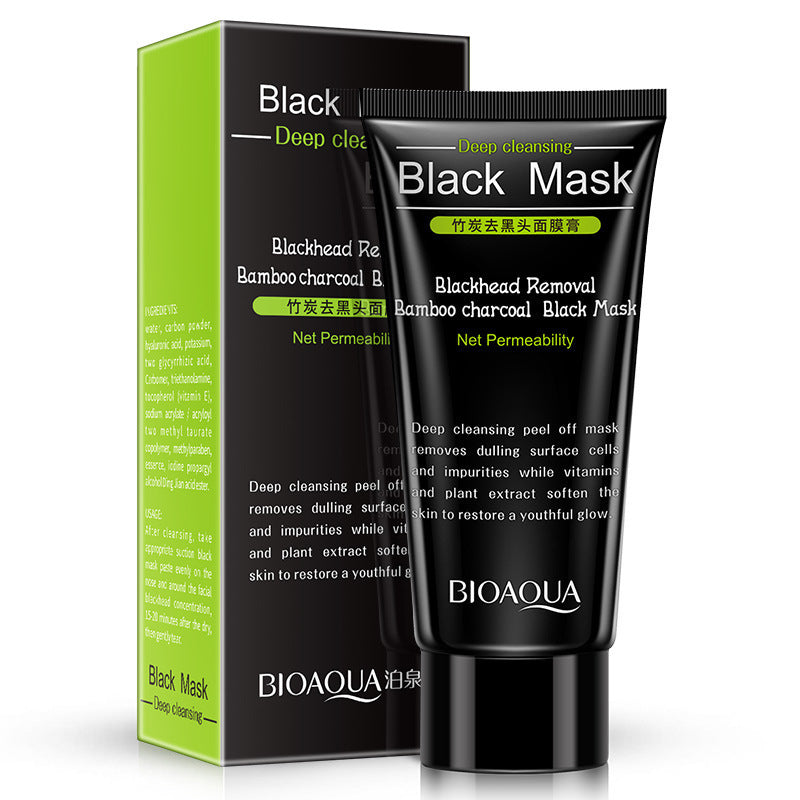 Bamboo charcoal blackhead mask black tube with green and black packaging for deep cleansing