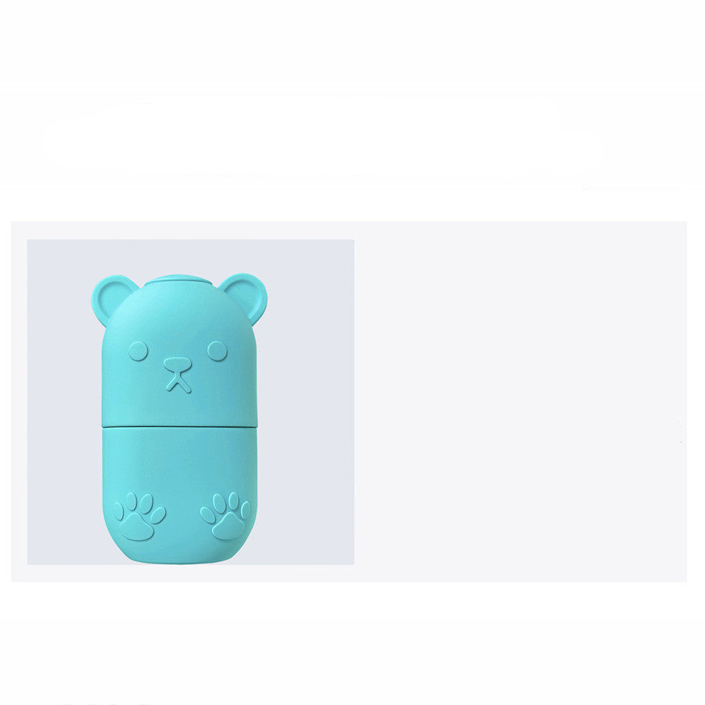 Blue bear-shaped ice face roller for skincare with cute paw and face details
