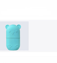 Blue bear-shaped ice face roller for skincare with cute paw and face details