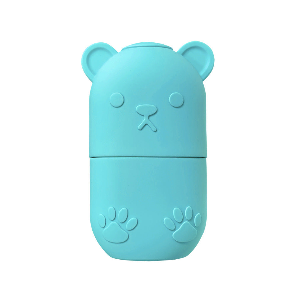 Blue bear-shaped ice face roller for skincare with cute paw and ear details