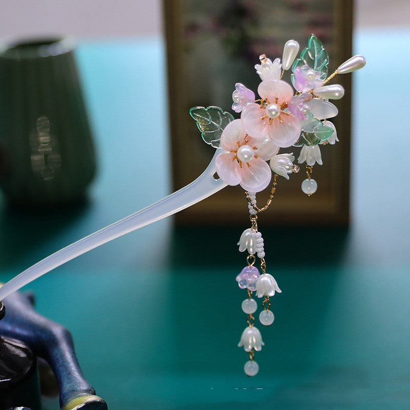 Glass Flower Temperament Hairpin Ancient Style Ball Head Plate