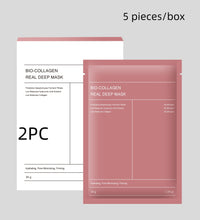 Bio Collagen deep hydration facial mask pink sachet and white box packaging labeled 5 pieces per box