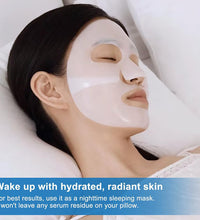 Woman sleeping with a white sheet mask on her face demonstrating deep hydration facial mask for radiant skin
