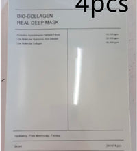 White Bio Collagen Real Deep Mask box 4pcs packaging showing ingredient text and 34ml label deep hydration facial mask