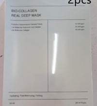 White Bio Collagen Real Deep Mask box packaging labeled 2pcs hydrating pore minimizing firming deep hydration facial mask