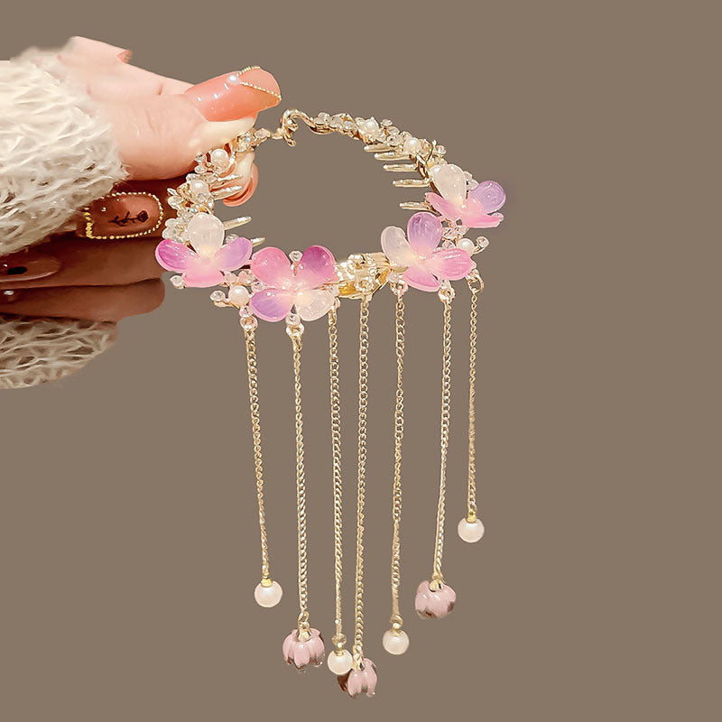 Light Luxury Amethyst Flower Tassel Hairpin
