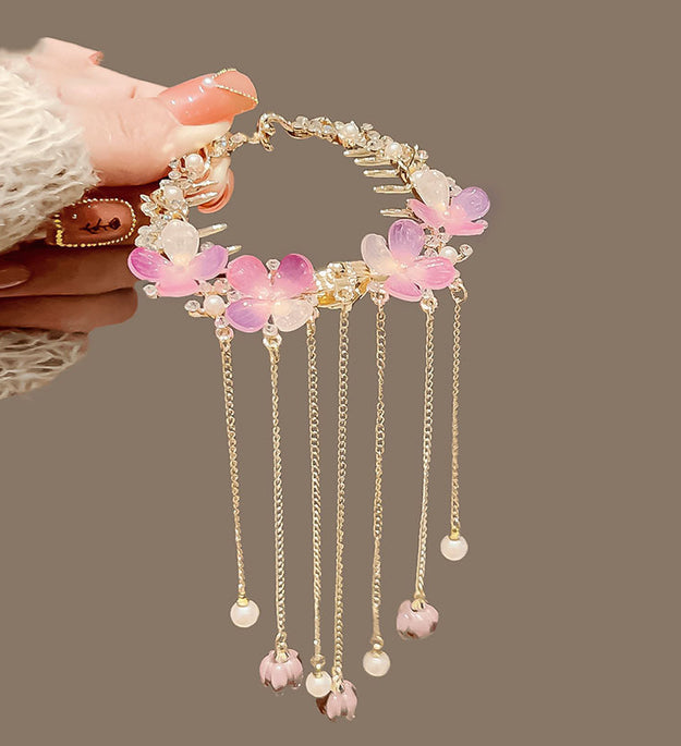 Light Luxury Amethyst Flower Tassel Hairpin