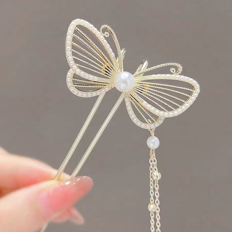 Pearl Butterfly Hairpin Girl's High Sense