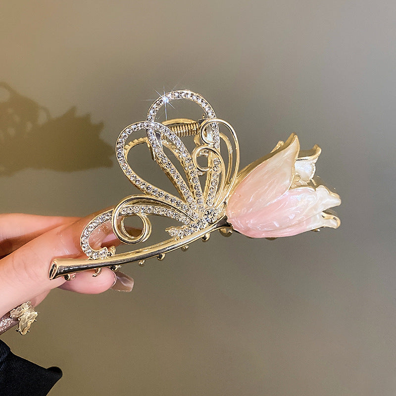 Women's Diamond-encrusted Butterfly Wings Flower Hairpin